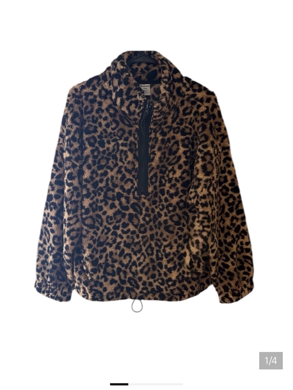 Leopard Print Large Fleece Pullover Jacket - Brown/Black